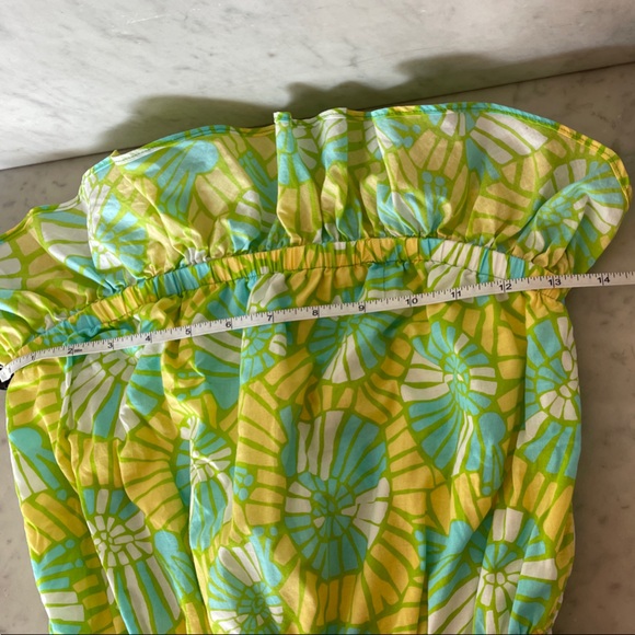 LILLY PULITZER Flor Pink Label Strapless Ruffle Mini Dress Green Yellow VTG - Picture 17 of 17